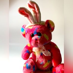 Bear Plush Bunny Ears Paint Ball Splotched Hot Pink Publix Stuffed Animal 226520